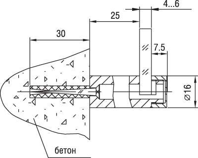 Дистанционный держатель с плоским винтом, без сверления