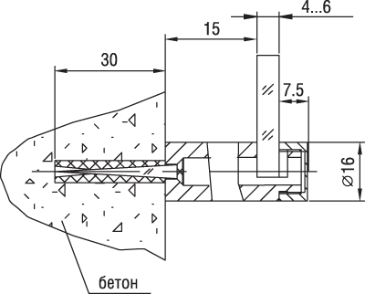 Дистанционный держатель с плоским винтом, без сверления