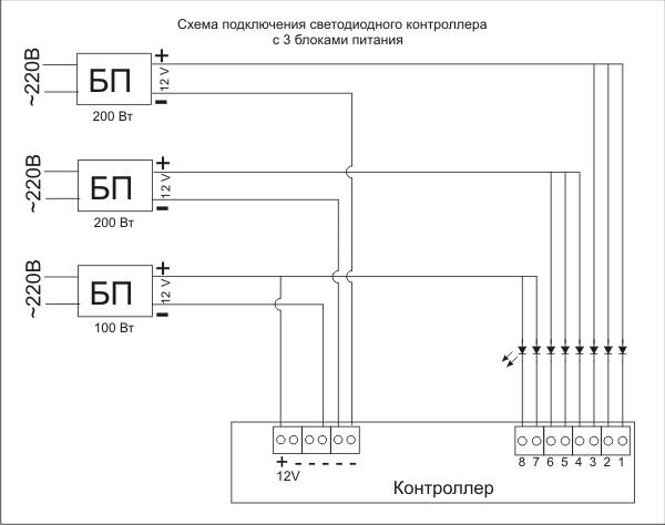 Схема группового подключения блоков питания