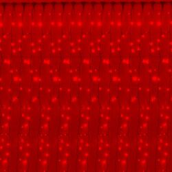Светодиодный занавес (дождь) Infinilite 2.6 x 9 м, IP65, постоянного свечения, 2250 LED красного цвета, на чёрном резиновом проводе