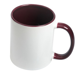 Кружка для сублимации, белая, 330 мл, d=82 мм, бордовая внутри, бордовая ручка