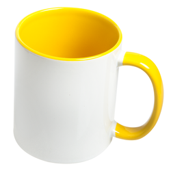 Кружка для сублимации, белая, 330 мл, d=82 мм, жёлтая внутри, желтая ручка
