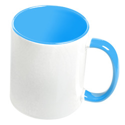 Кружка для сублимации, белая, 330 мл, d=82 мм, голубая внутри, голубая ручка