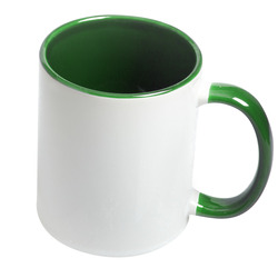 Кружка для сублимации, белая, 330 мл, d=82 мм, зелёная внутри, зеленая ручка