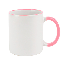 Кружка для сублимации, белая, 330 мл, d=82 мм, розовый ободок и ручка