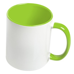 Кружка для сублимации, белая, 330 мл, d=82 мм, салатовая внутри, салатовая ручка