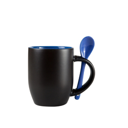 Кружка для сублимации, хамелеон, черная матовая, голубая внутри, с ложкой, 330 мл, d=84 мм