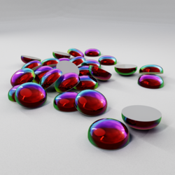 Термостразы CABOCHON, полусфера, стекло, SS16 (4 мм), №05 Siam AB (красно-желтый, переливающийся), 1 гросс