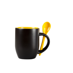 Кружка для сублимации, хамелеон, черная матовая, желтая внутри, с ложкой, 330 мл, d=84 мм