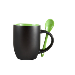 Кружка для сублимации, хамелеон, черная матовая, салатовая внутри, с ложкой, 330 мл, d=84 мм