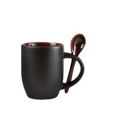 Кружка для сублимации, хамелеон, черная матовая, коричневая внутри, с ложкой, 330 мл, d=84 мм