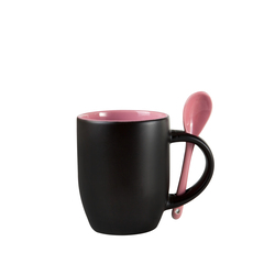 Кружка для сублимации, хамелеон, черная матовая, розовая внутри, с ложкой, 330 мл, d=84 мм